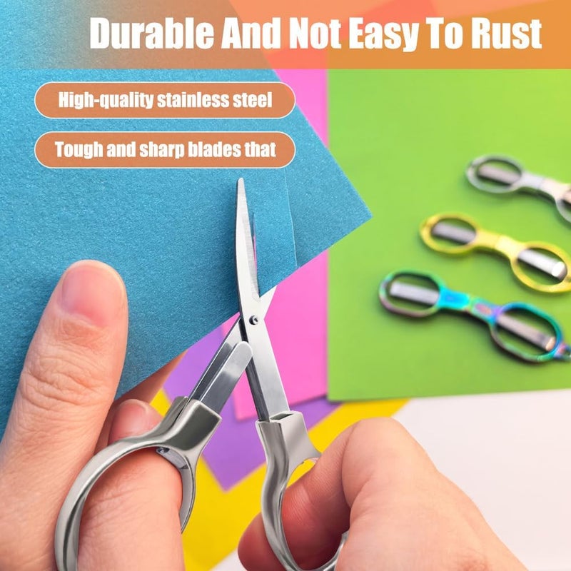 Vicsamer 2PCS Folding Scissors, Portable Travel Scissor, Gift for Men Glasses Shaped Mini Shear Telescopic Cutter, Anti Rust Stainless Steel Scissors for Fishing Sewing Home Office-Silvery - Image 5